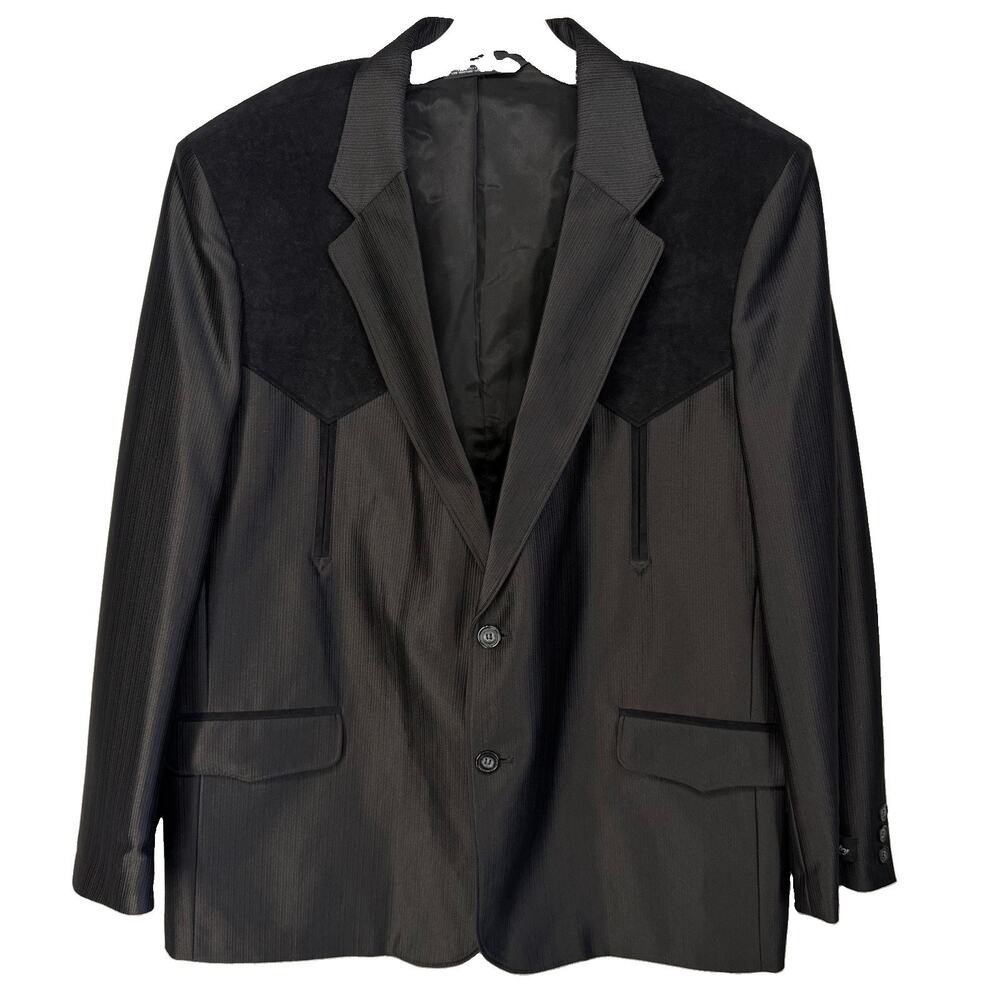 Buffalo Country Blazer Mens 44R Black Vintage Western Faux Suede Yoke Rockabilly